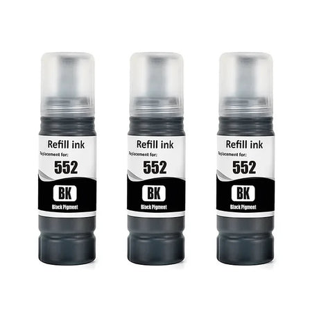 3x Epson T552 Black EcoTank Compatible Ink Refill Bottles