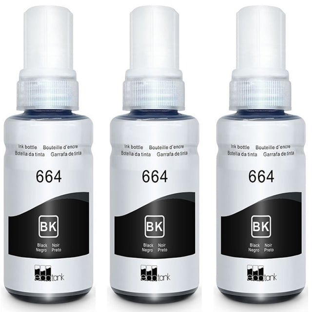3x Epson T664 EcoTank Compatible Black