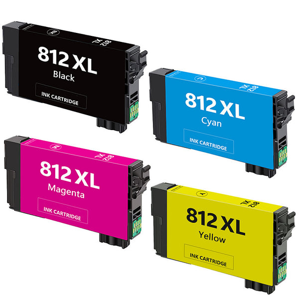 Epson 812XL Compatible Value Pack 4 Ink Cartridges - 4 individual Epson 812XL cartridges. 1x 812XL Black ink cartridge, 1x Epson 812XL Cyan ink cartridge, 1x Epson 12XL Magenta ink cartridge, 1x Epson 812XL Yellow ink cartridge